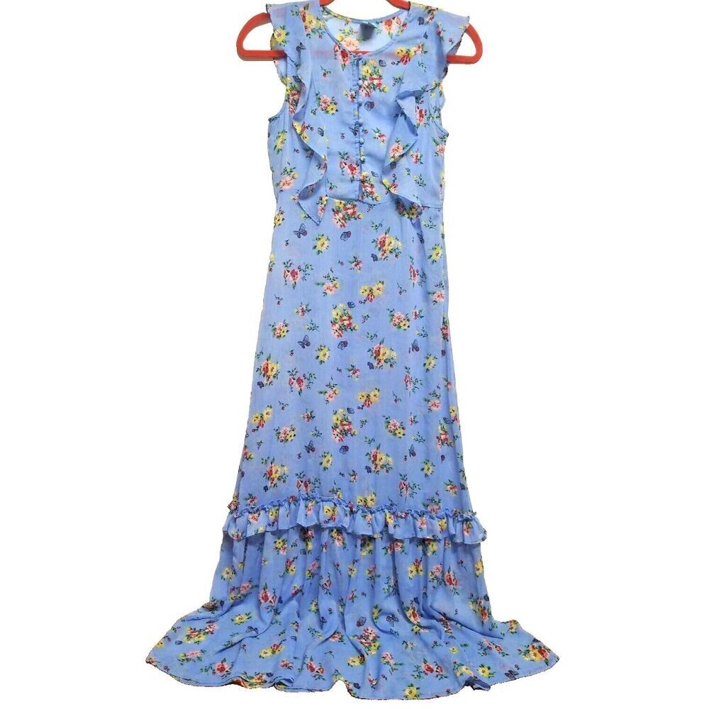 Disney Maxi dress Alice Through The Looking Glass Sz S light blue floral ruffled